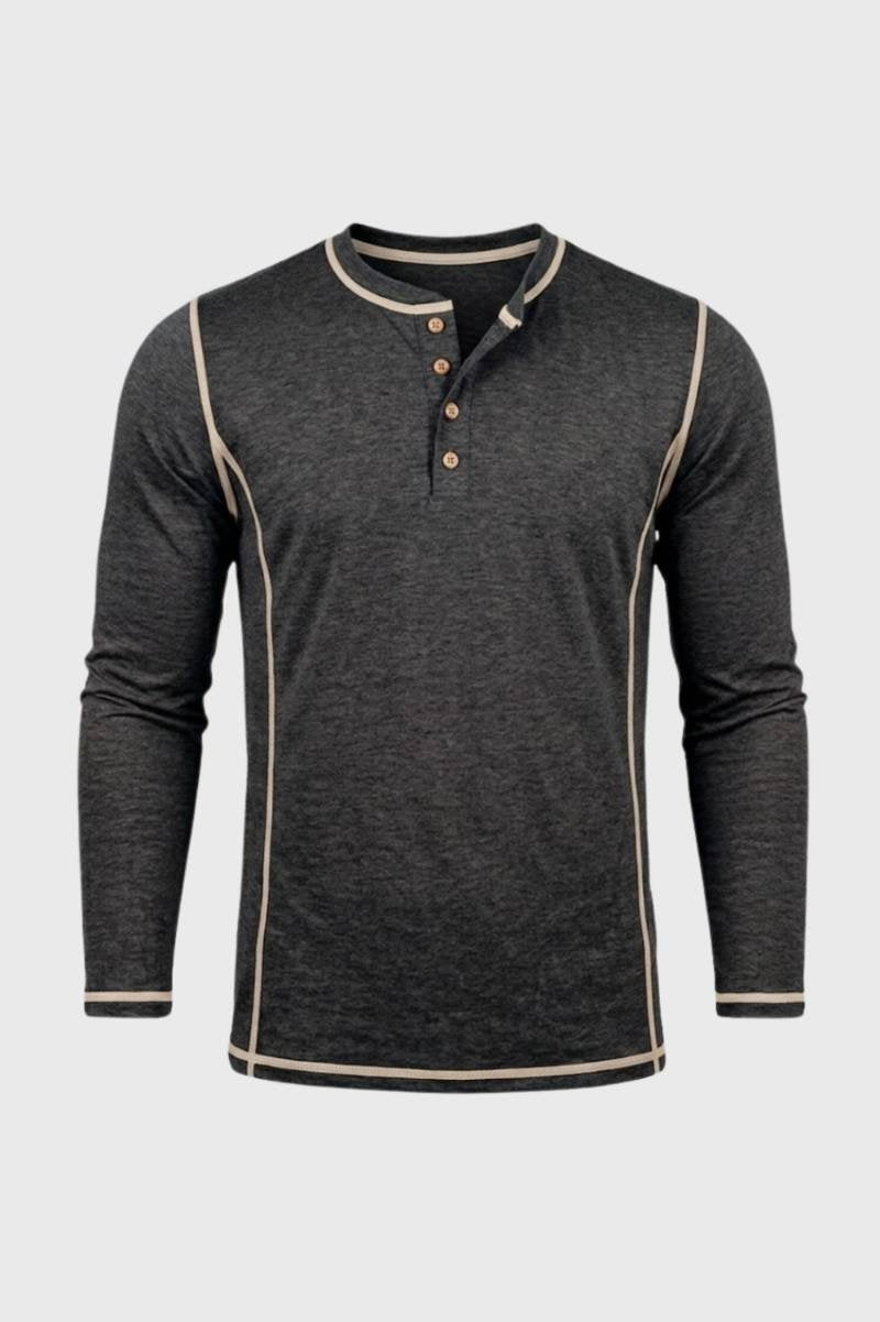 Men's Button-Neck Contrast Stitch Henley