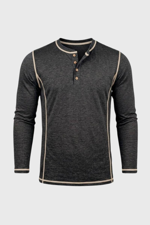 Men's Button-Neck Contrast Stitch Henley