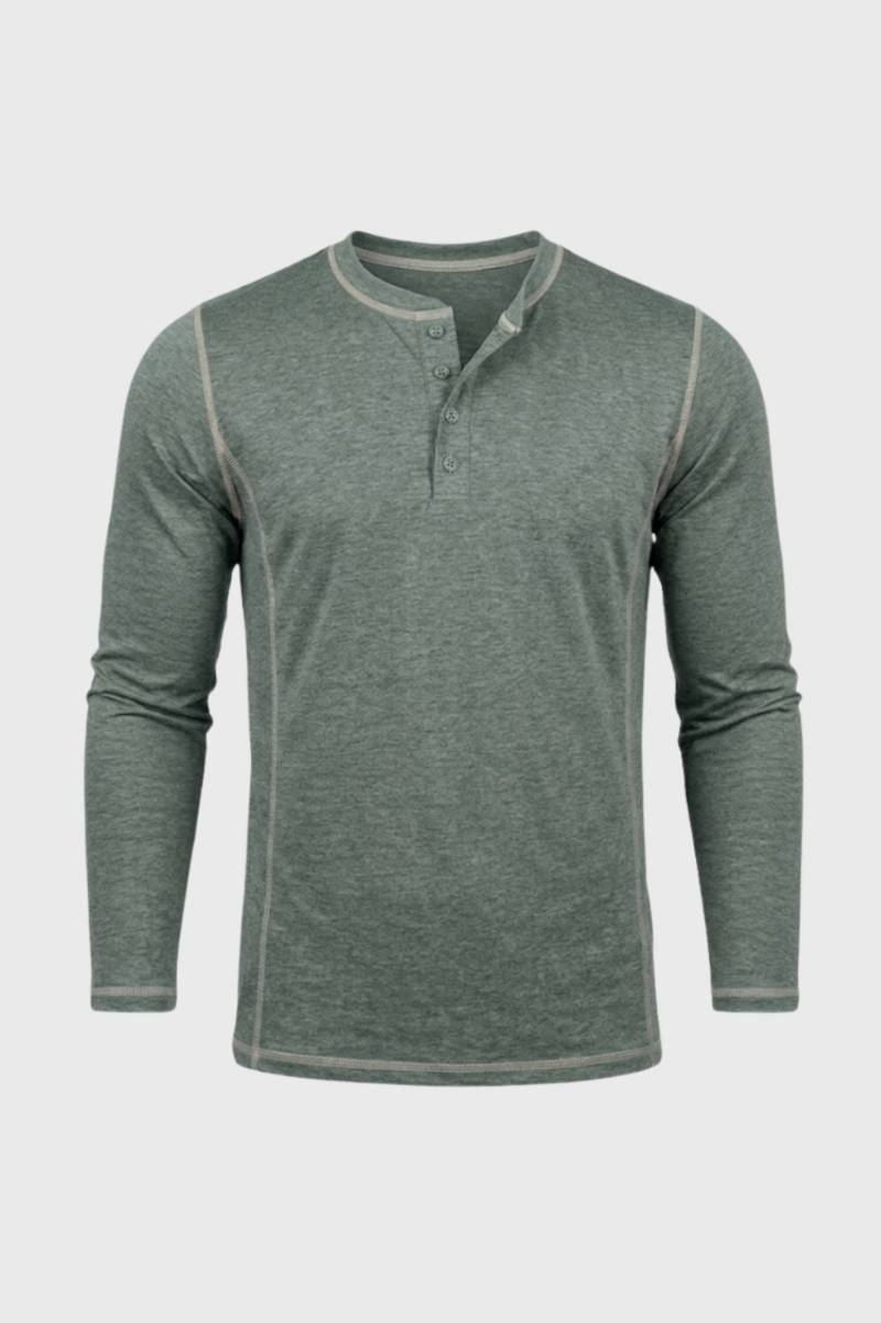 Men's Button-Neck Contrast Stitch Henley