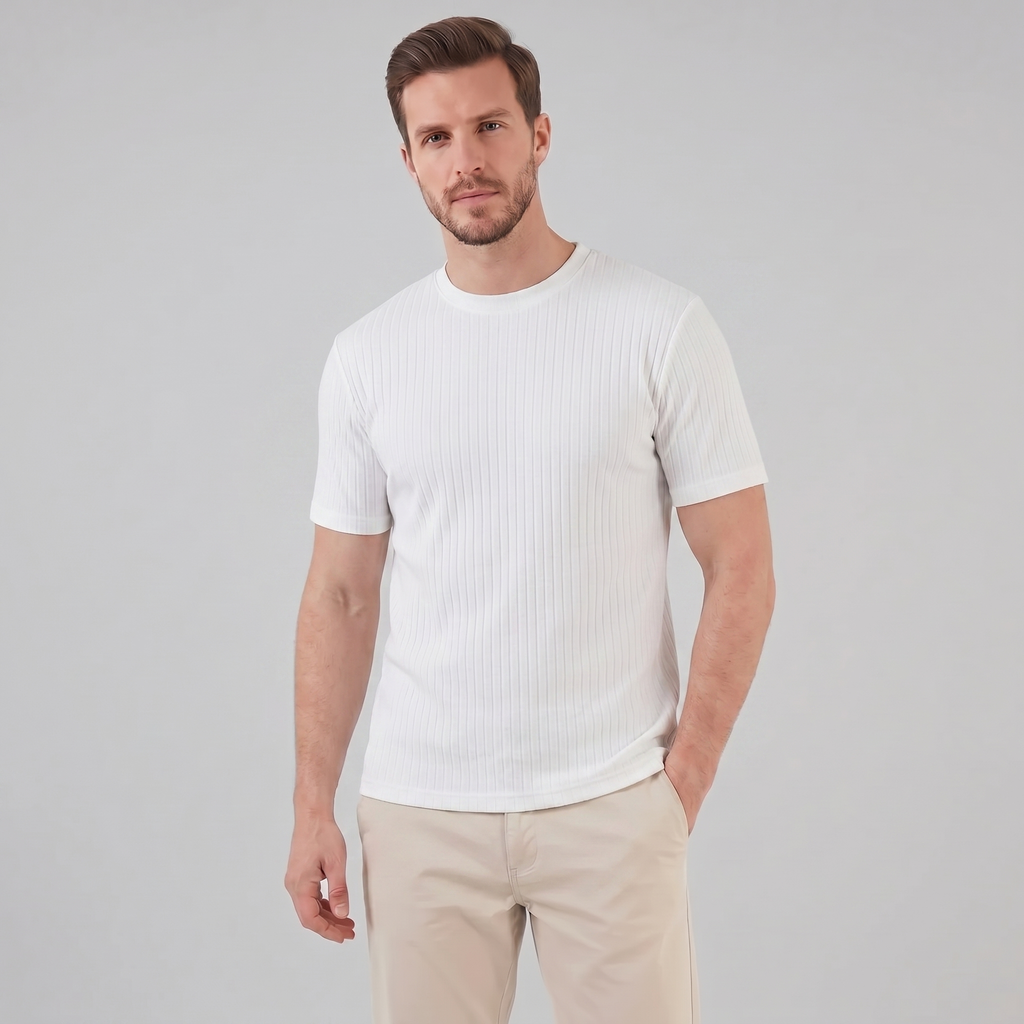 Men's Slim-Fit Ribbed Crew Neck T-Shirt