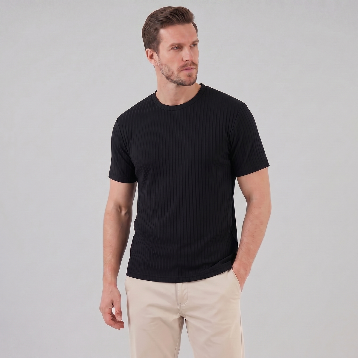 Men's Slim-Fit Ribbed Crew Neck T-Shirt