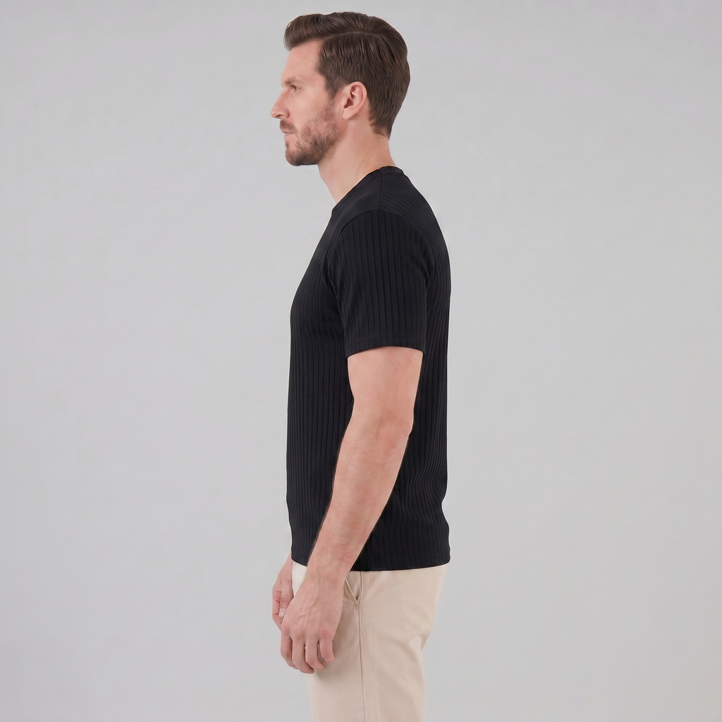 Men's Slim-Fit Ribbed Crew Neck T-Shirt