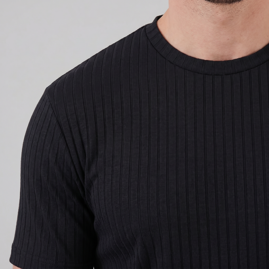 Men's Slim-Fit Ribbed Crew Neck T-Shirt
