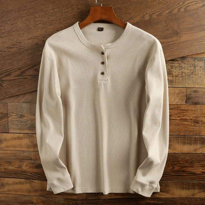 Men's Long Sleeve Waffle Knit Henley Top