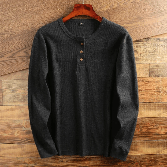 Men's Long Sleeve Waffle Knit Henley Top
