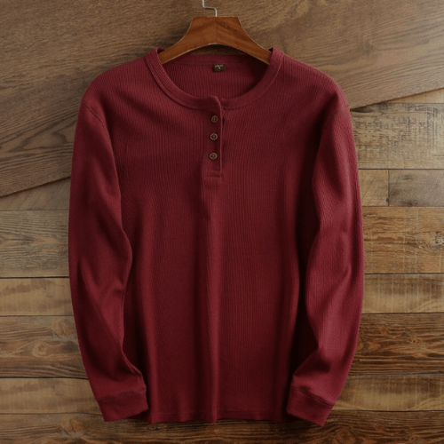 Men's Long Sleeve Waffle Knit Henley Top