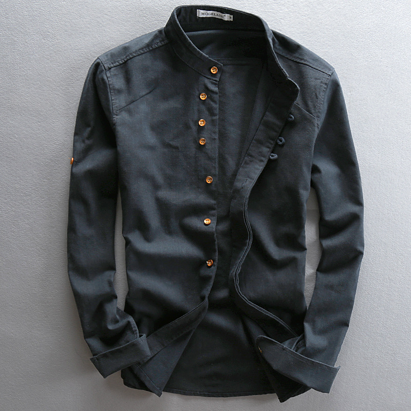 Men's Roll Sleeve Grandad Collar Summer Shirt