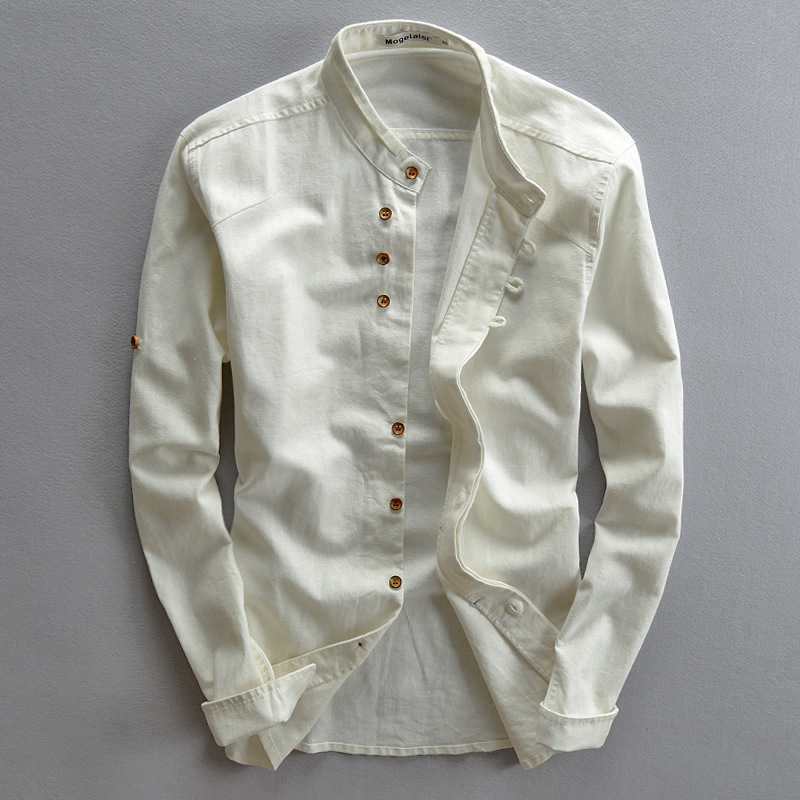 Men's Roll Sleeve Grandad Collar Summer Shirt