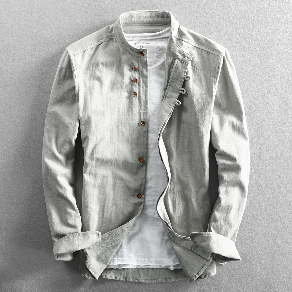 Men's Roll Sleeve Grandad Collar Summer Shirt