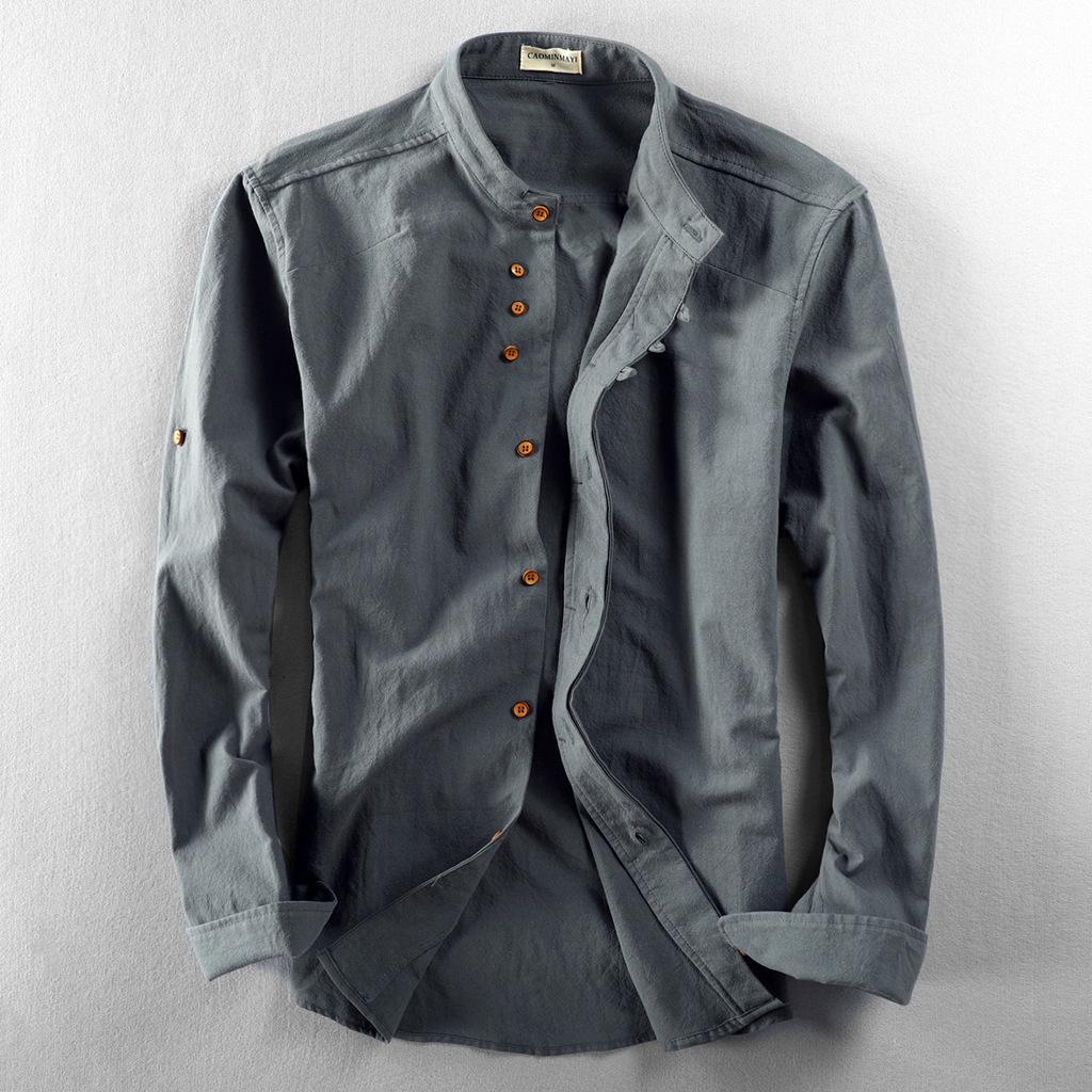 Men's Roll Sleeve Grandad Collar Summer Shirt