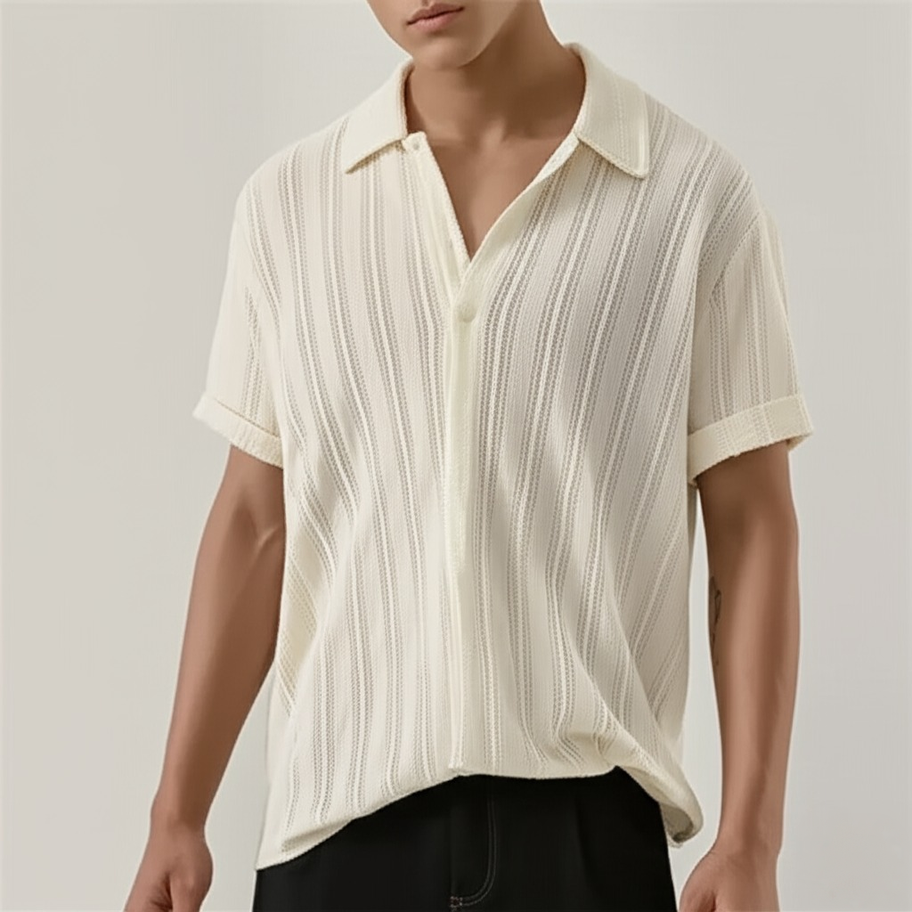 Men's Vertical Stripe Textured Knitted Polo