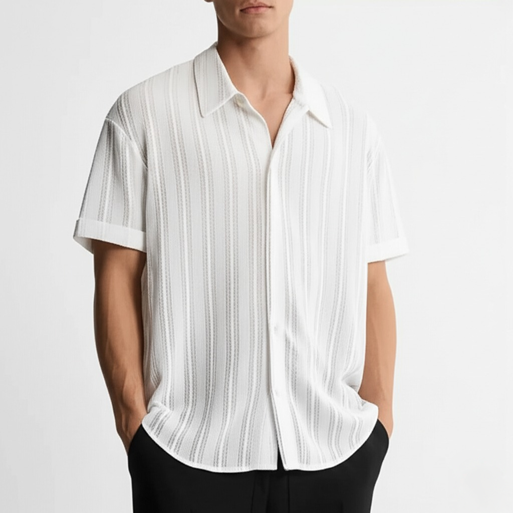 Men's Vertical Stripe Textured Knitted Polo