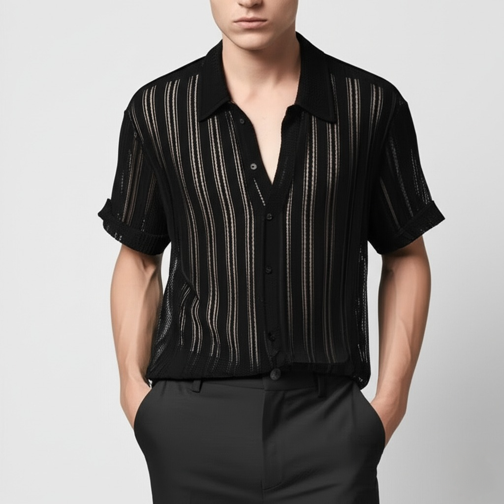 Men's Vertical Stripe Textured Knitted Polo