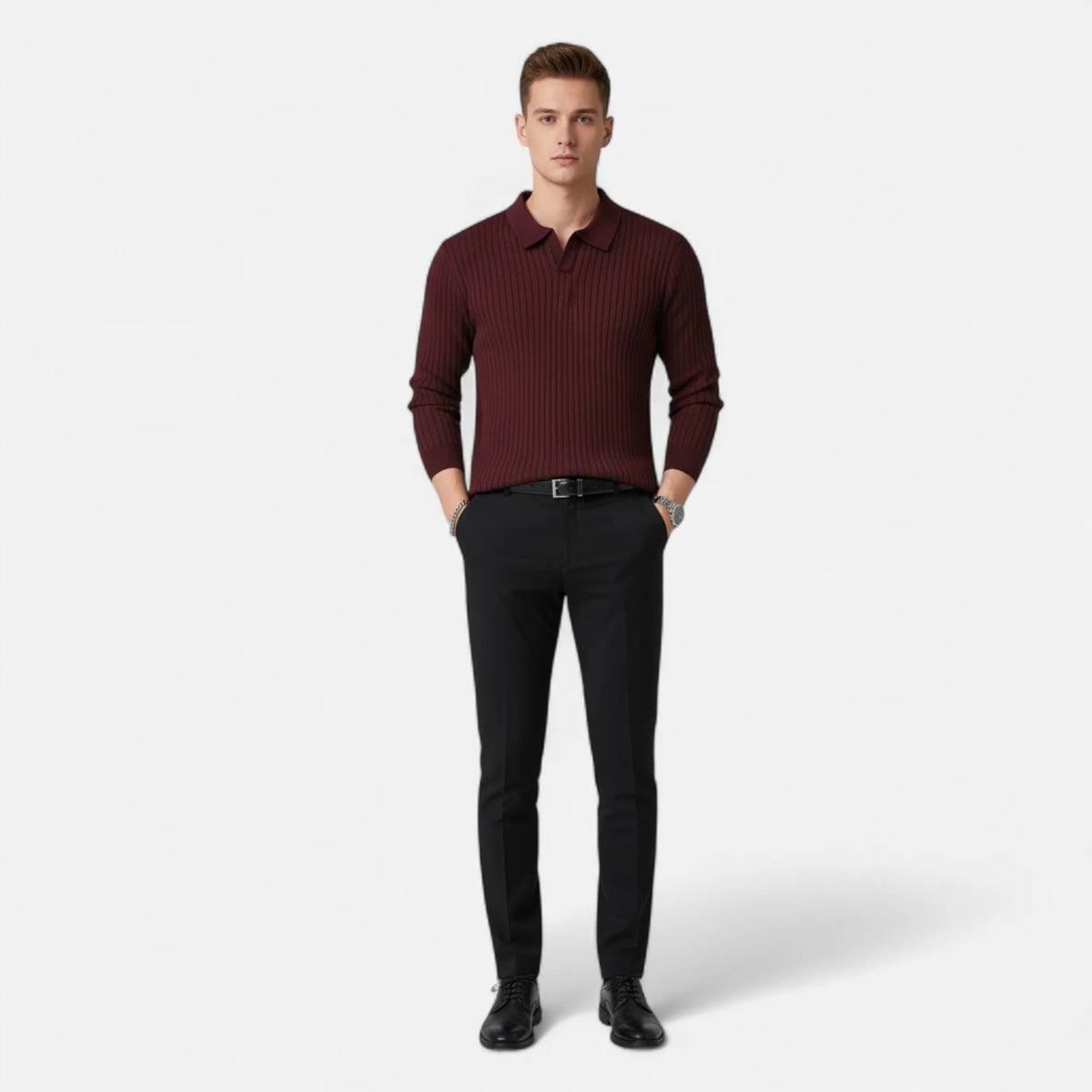 Men's Refined Ribbed Long Sleeve Polo