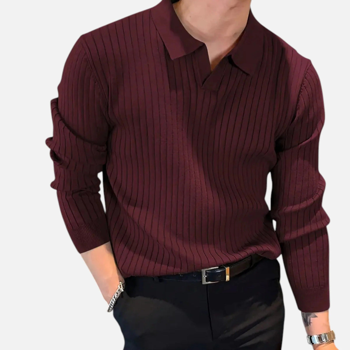 Men's Refined Ribbed Long Sleeve Polo