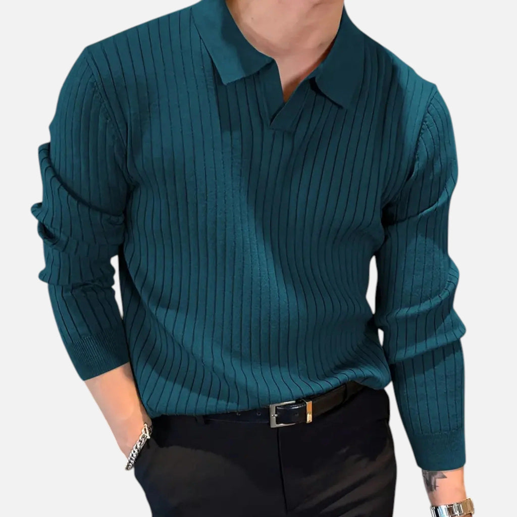 Men's Refined Ribbed Long Sleeve Polo