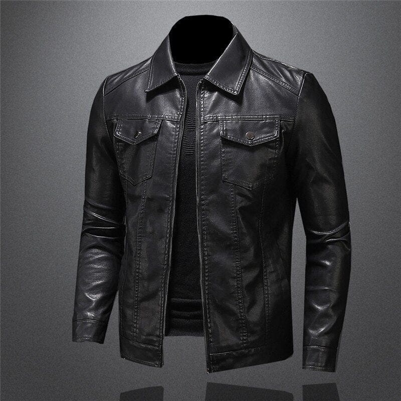Men's Modern Collared Vegan Leather Jacket