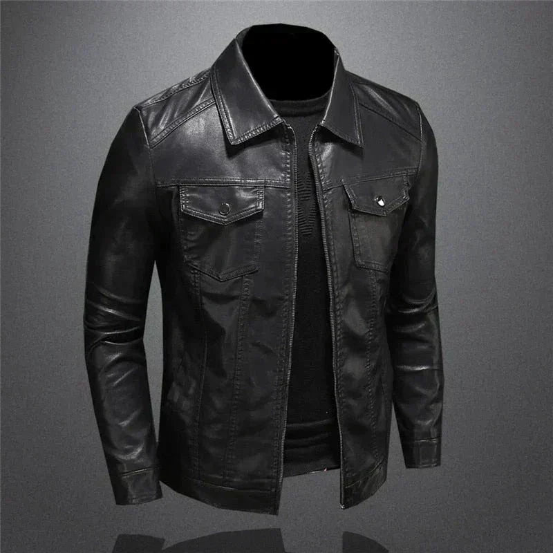 Men's Modern Collared Vegan Leather Jacket