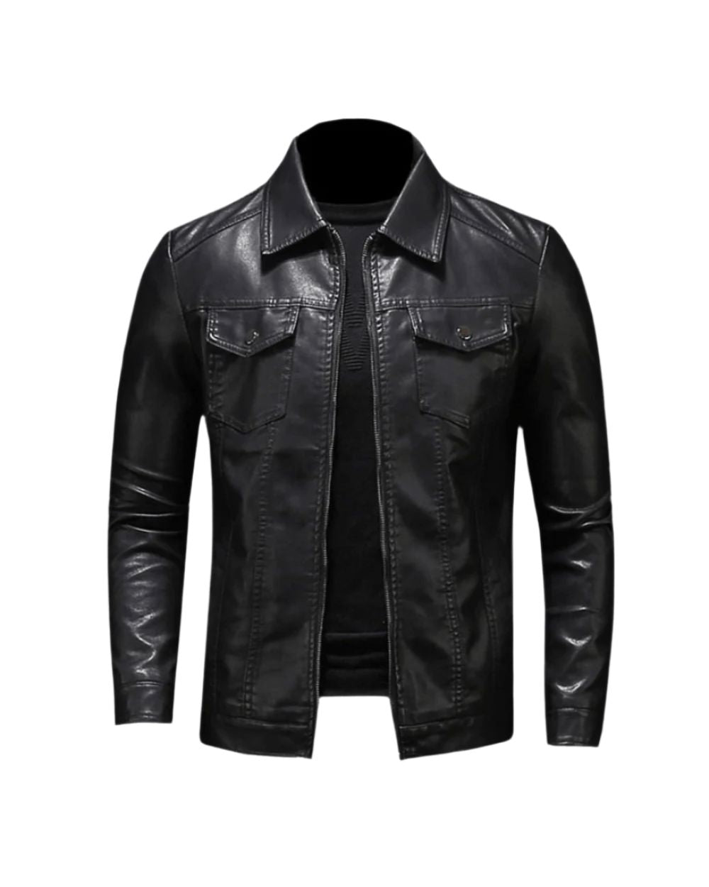 Men's Modern Collared Vegan Leather Jacket