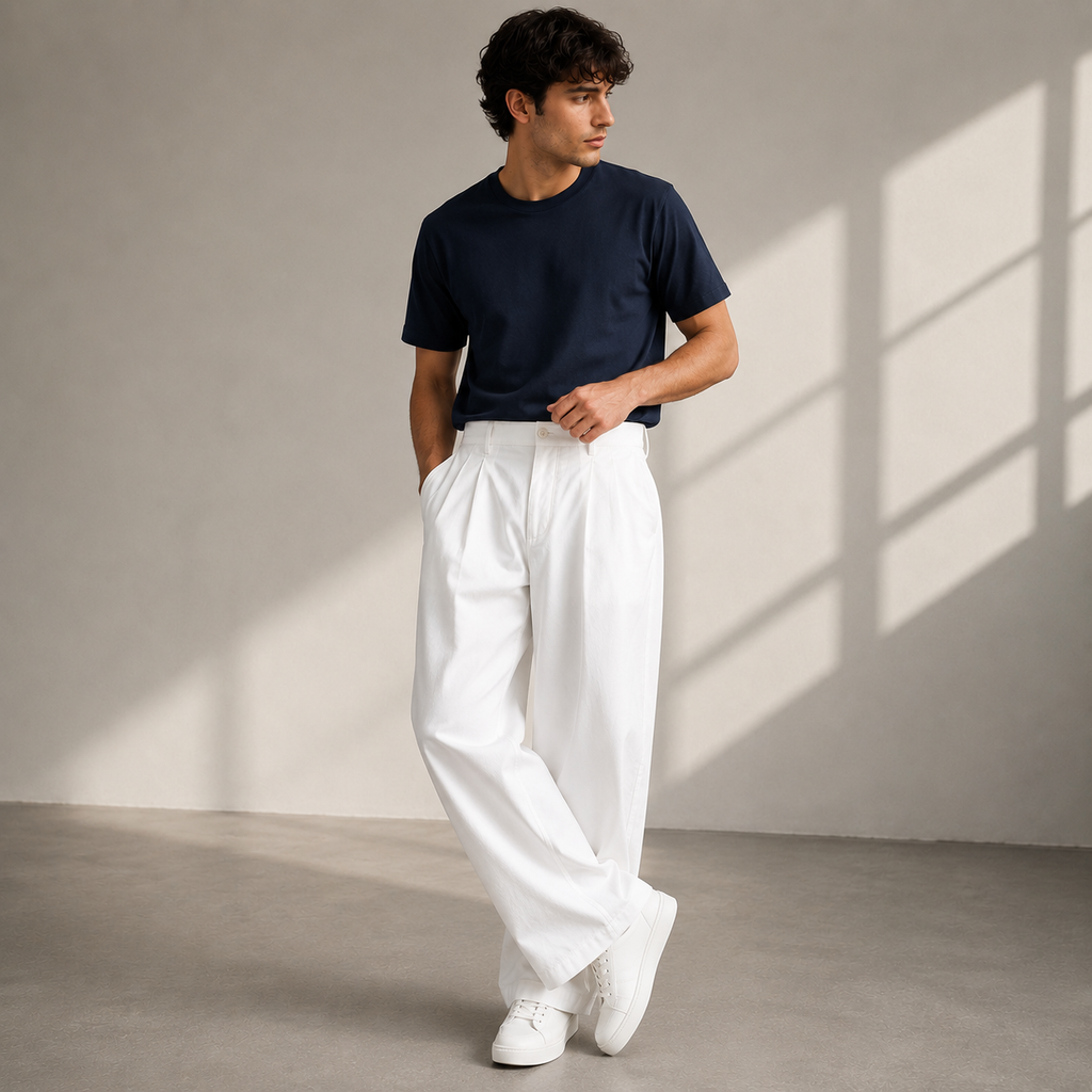 Men's Modern Pleated Wide-Leg Trousers