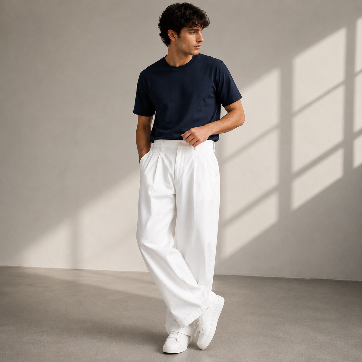 Men's Modern Pleated Wide-Leg Trousers