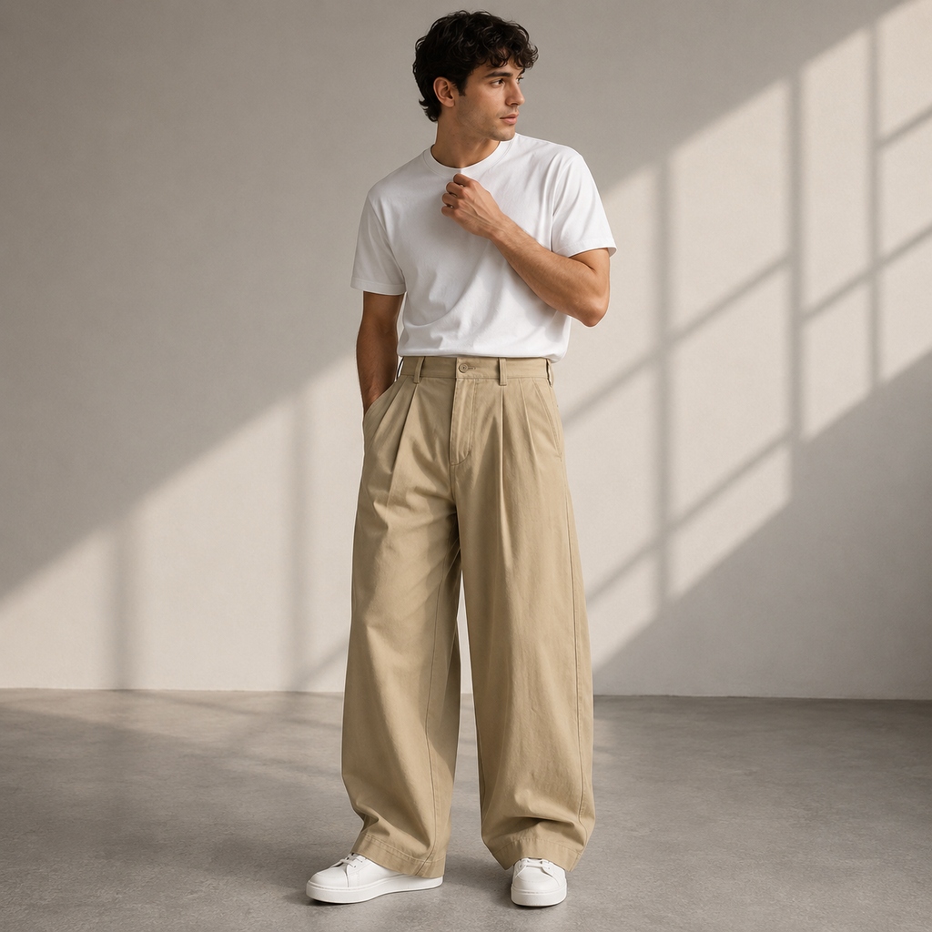 Men's Modern Pleated Wide-Leg Trousers