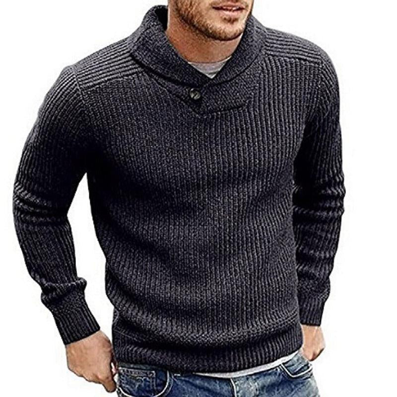 Men's Button Detail Ribbed Shawl Collar Pullover
