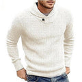 Men's Button Detail Ribbed Shawl Collar Pullover