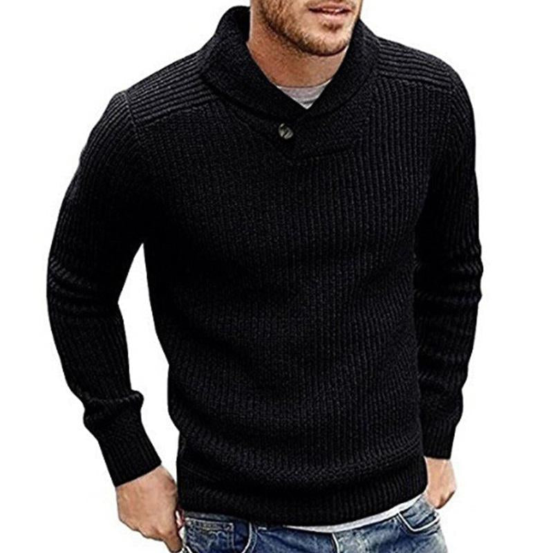 Men's Button Detail Ribbed Shawl Collar Pullover