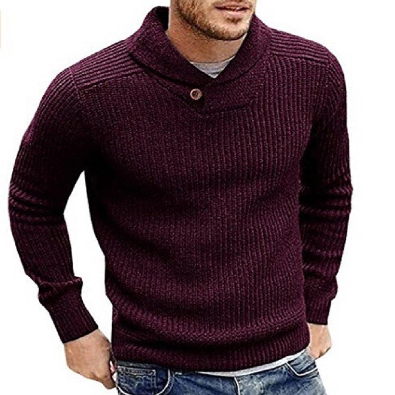 Men's Button Detail Ribbed Shawl Collar Pullover