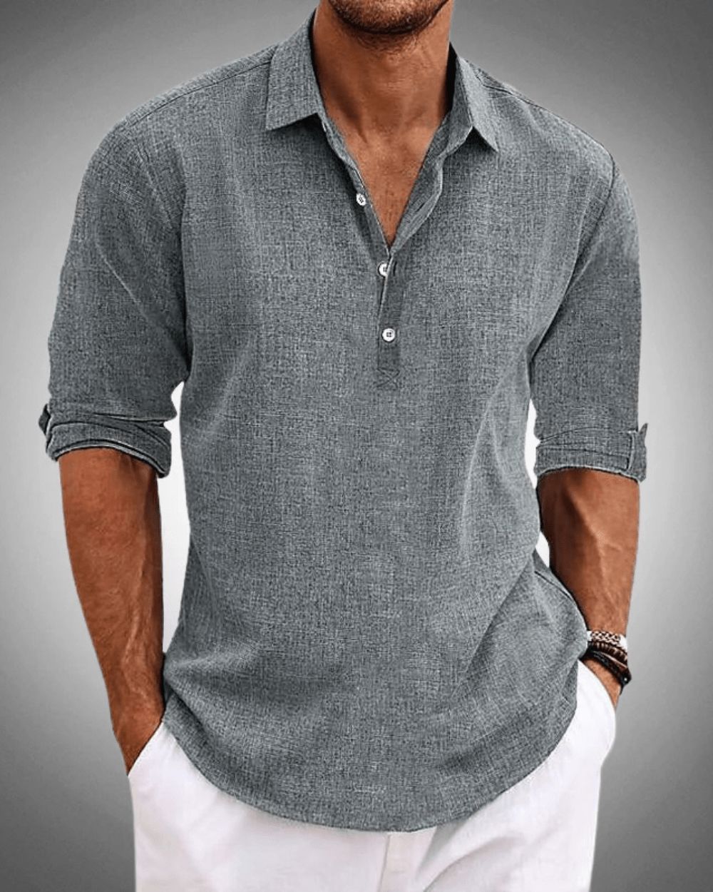 Men's Breathable Cotton Roll Sleeve Popover Shirt