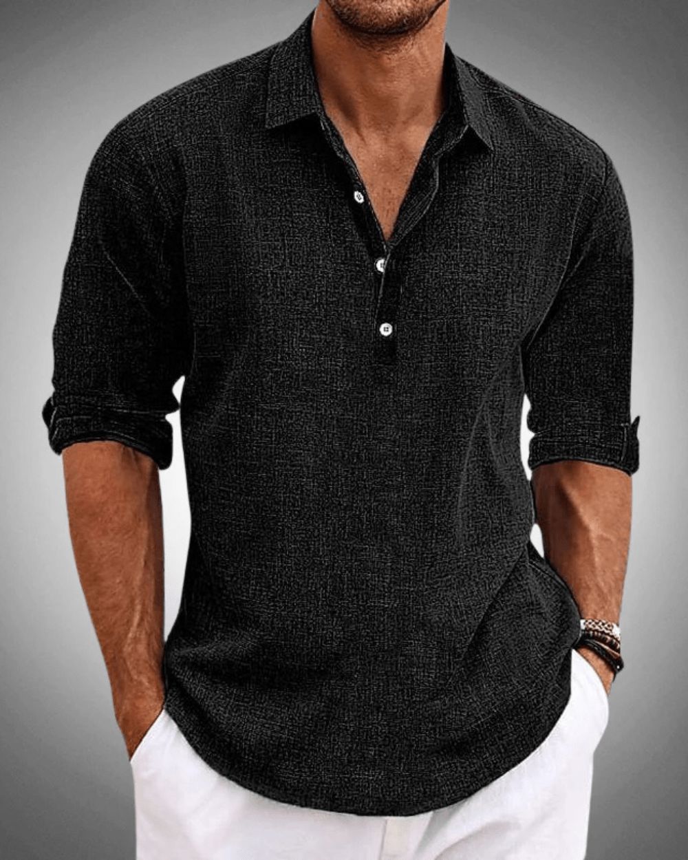 Men's Breathable Cotton Roll Sleeve Popover Shirt
