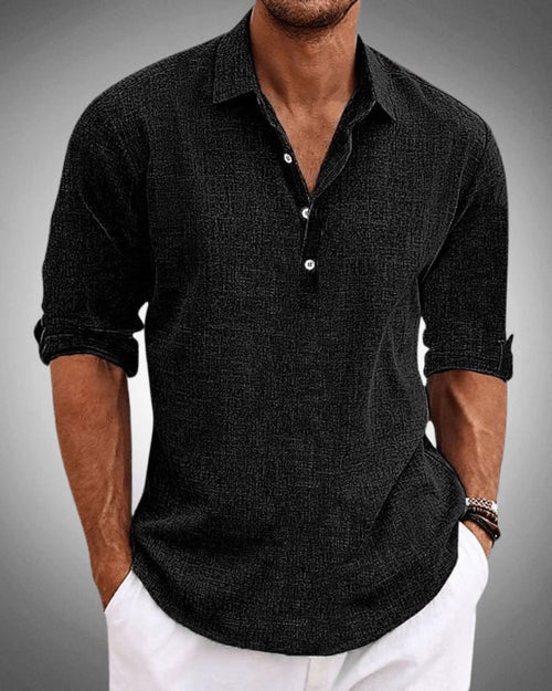 Men's Breathable Cotton Roll Sleeve Popover Shirt