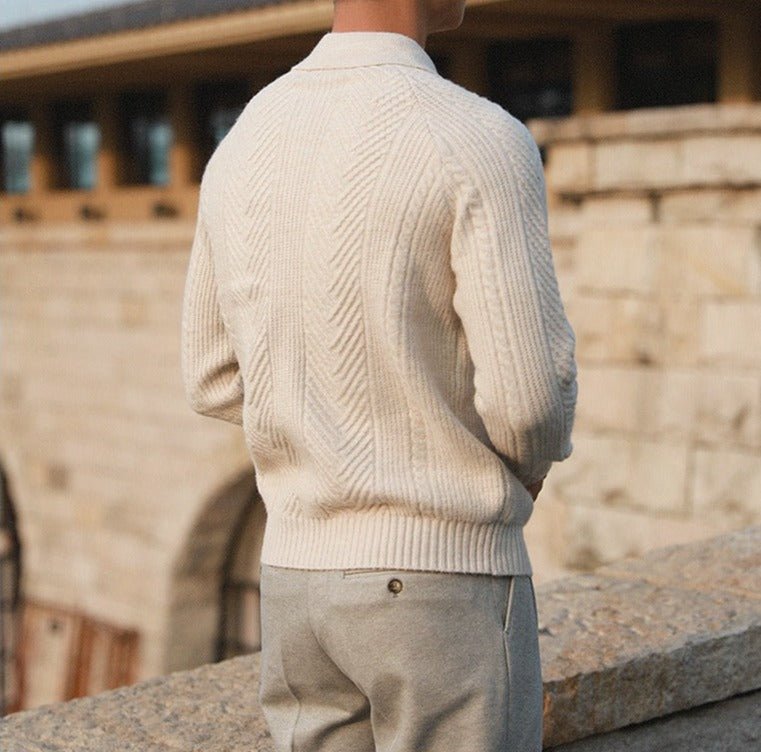 Men's Warm Textured Collared Knit Pullover