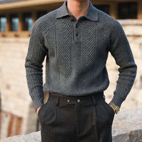 Men's Warm Textured Collared Knit Pullover
