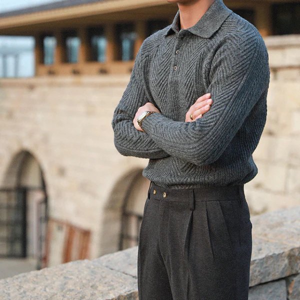 Men's Warm Textured Collared Knit Pullover