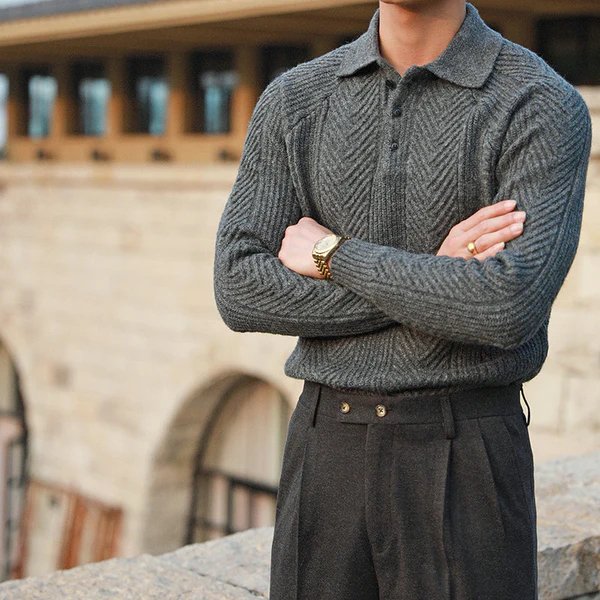 Men's Warm Textured Collared Knit Pullover