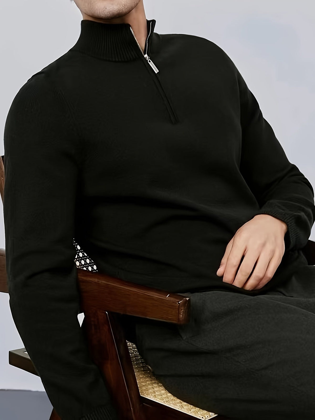 Men's Casual High Neck Half-Zip Knit Pullover