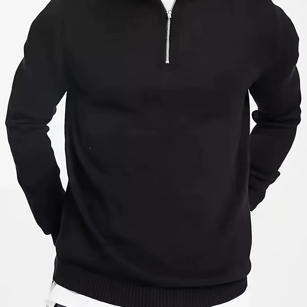 Men's Casual High Neck Half-Zip Knit Pullover