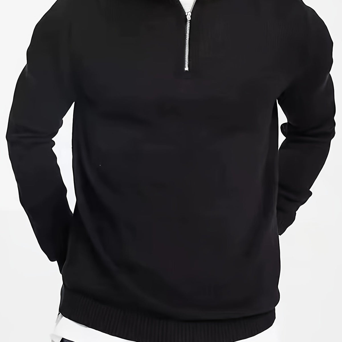 Men's Casual High Neck Half-Zip Knit Pullover