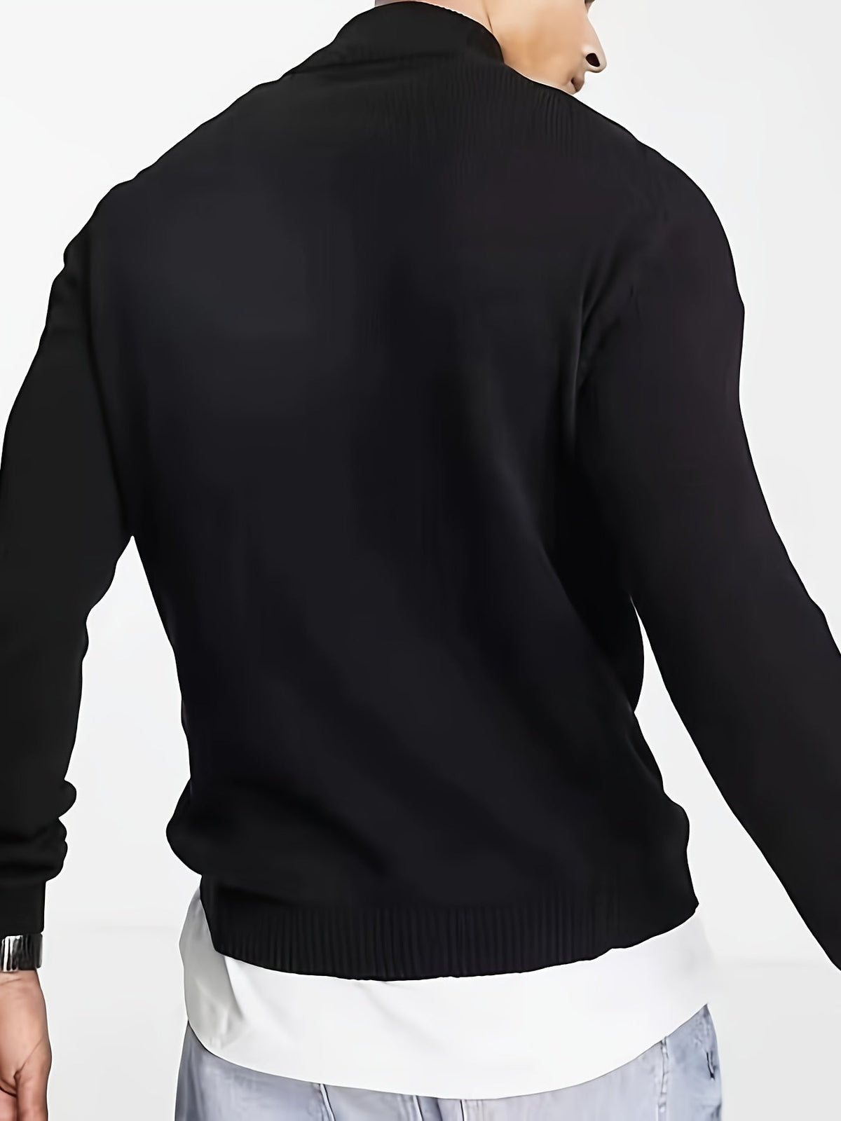 Men's Casual High Neck Half-Zip Knit Pullover