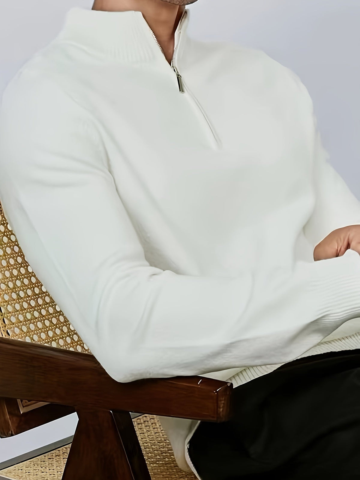 Men's Casual High Neck Half-Zip Knit Pullover
