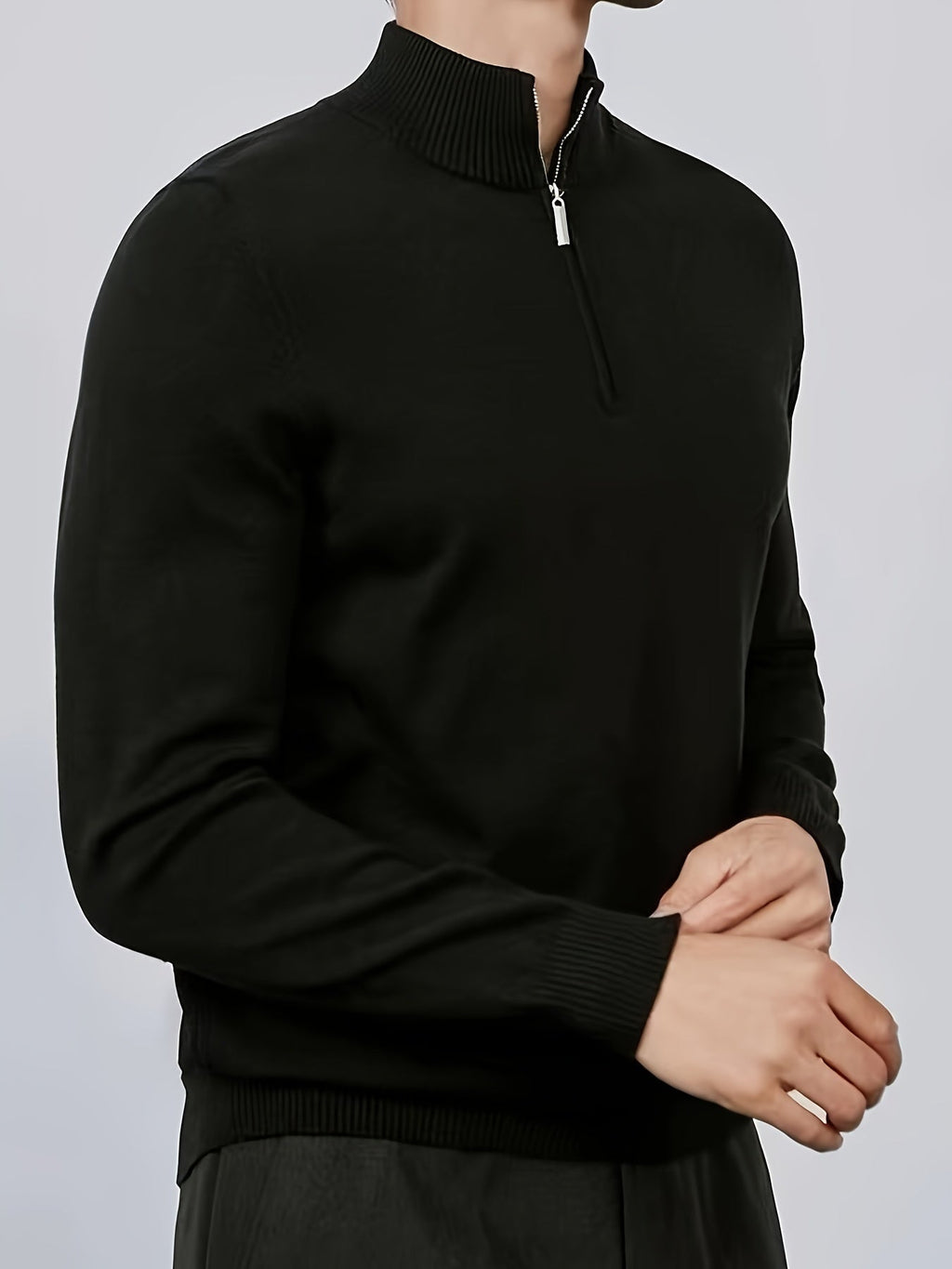 Men's Casual High Neck Half-Zip Knit Pullover