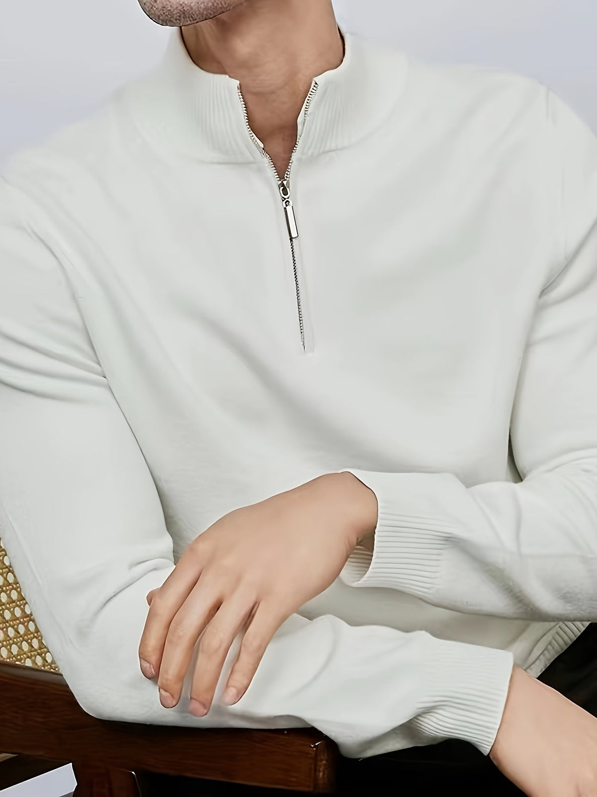 Men's Casual High Neck Half-Zip Knit Pullover