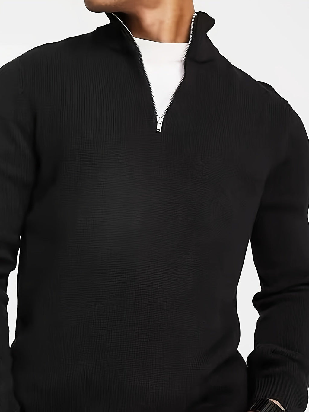 Men's Casual High Neck Half-Zip Knit Pullover