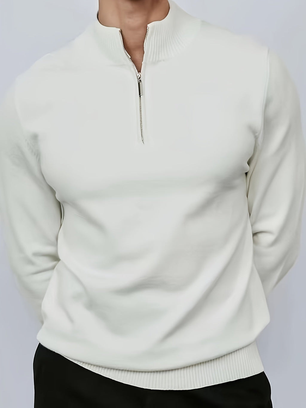Men's Casual High Neck Half-Zip Knit Pullover