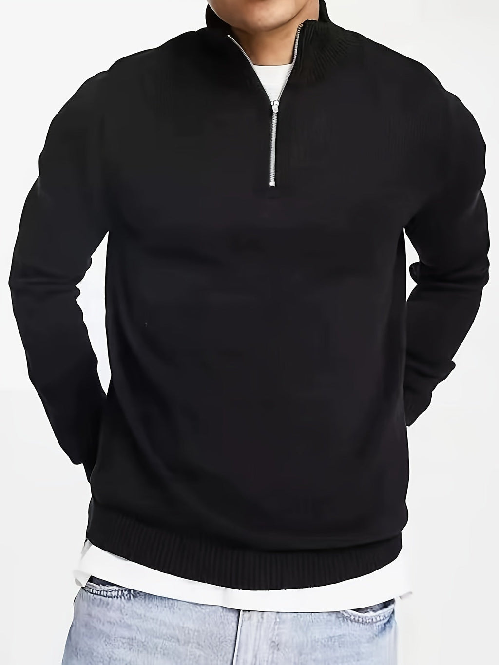 Men's Casual High Neck Half-Zip Knit Pullover