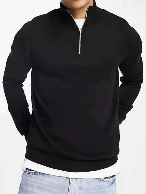 Men's Casual High Neck Half-Zip Knit Pullover