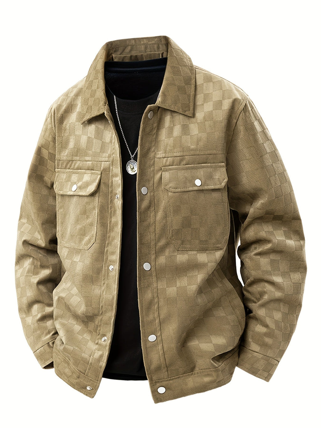 Men's Printed Popper-Front Utility Jacket