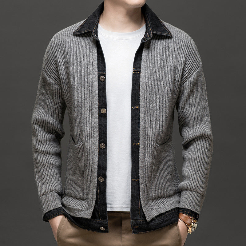 Men's Winter Collared Button-Through Knit Cardigan